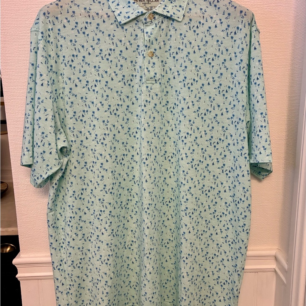 PETER MILLAR - SEASIDE Hawaiian Sailboat Cocktail Palm Print Polo